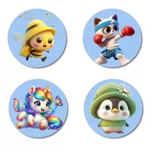 Bee, Cat, Unicorn, And Penguin. Fridge Magnets – 4 Piece Set | 3 Inch Round Wall Fridge Decor (F23135) Bee, Cat, Unicorn, And Penguin. Fridge Magnets – 4 Piece Set | 3 Inch Round Wall Fridge Decor (F23135)