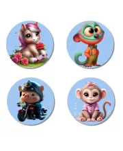 Unicorn, Monkey, Pig, And Monkey. Fridge Magnets Ã¢â‚¬â€œ 4 Piece Set | 3 Inch Round Wall Fridge Decor (F23136)
