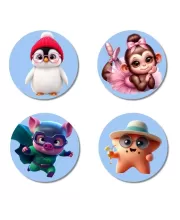 Penguin, Monkey, Pig, And Starfish. Fridge Magnets Ã¢â‚¬â€œ 4 Piece Set | 3 Inch Round Wall Fridge Decor (F23138)