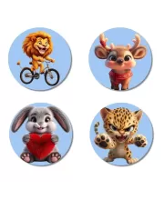 Lion, Deer, Rabbit, And Leopard. Fridge Magnets Ã¢â‚¬â€œ 4 Piece Set | 3 Inch Round Wall Fridge Decor (F23139)
