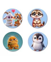 Goat And Tiger, Meerkat, Monster, And Penguin. Fridge Magnets Ã¢â‚¬â€œ 4 Piece Set | 3 Inch Round Wall Fridge Decor (F23140)