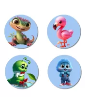 Lizard, Flamingo, Caterpillar, And Rabbit. Fridge Magnets Ã¢â‚¬â€œ 4 Piece Set | 3 Inch Round Wall Fridge Decor (F23141)