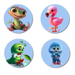 Lizard, Flamingo, Caterpillar, And Rabbit. Fridge Magnets – 4 Piece Set | 3 Inch Round Wall Fridge Decor (F23141) Lizard, Flamingo, Caterpillar, And Rabbit. Fridge Magnets – 4 Piece Set | 3 Inch Round Wall Fridge Decor (F23141)
