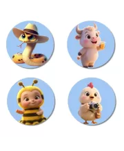 Snake, Cow, Bee, And Chick. Fridge Magnets Ã¢â‚¬â€œ 4 Piece Set | 3 Inch Round Wall Fridge Decor (F23142)