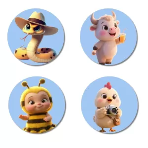 Snake, Cow, Bee, And Chick. Fridge Magnets – 4 Piece Set | 3 Inch Round Wall Fridge Decor (F23142) Snake, Cow, Bee, And Chick. Fridge Magnets – 4 Piece Set | 3 Inch Round Wall Fridge Decor (F23142)