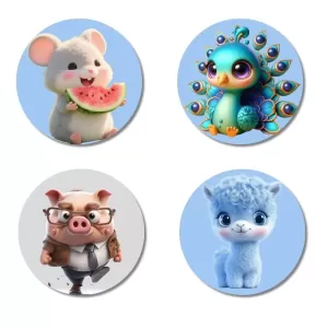 Mouse, Peacock, Pig, And Llama. Fridge Magnets – 4 Piece Set | 3 Inch Round Wall Fridge Decor (F23143) Mouse, Peacock, Pig, And Llama. Fridge Magnets – 4 Piece Set | 3 Inch Round Wall Fridge Decor (F23143)
