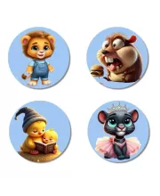 Lion, Beaver, Chick, And Panther. Fridge Magnets Ã¢â‚¬â€œ 4 Piece Set | 3 Inch Round Wall Fridge Decor (F23144)