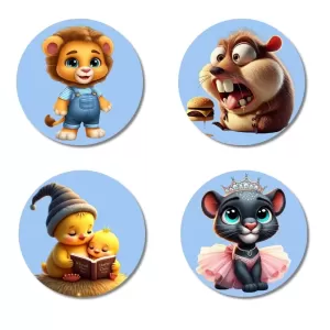 Lion, Beaver, Chick, And Panther. Fridge Magnets – 4 Piece Set | 3 Inch Round Wall Fridge Decor (F23144) Lion, Beaver, Chick, And Panther. Fridge Magnets – 4 Piece Set | 3 Inch Round Wall Fridge Decor (F23144)