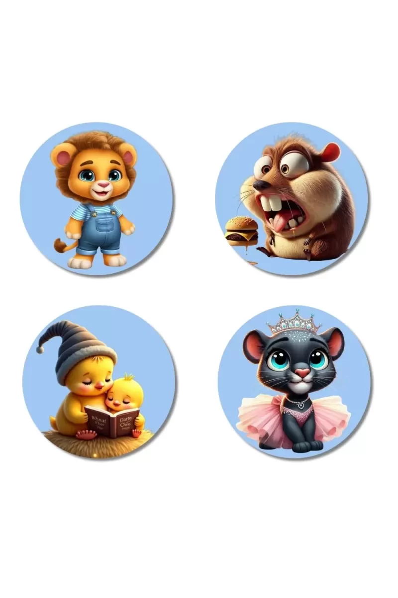 Lion, Beaver, Chick, And Panther. Fridge Magnets Ã¢â‚¬â€œ 4 Piece Set | 3 Inch Round Wall Fridge Decor (F23144)