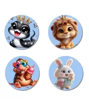 Snake, Lion, Hamster, And Rabbit. Fridge Magnets Ã¢â‚¬â€œ 4 Piece Set | 3 Inch Round Wall Fridge Decor (F23146)