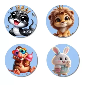 Snake, Lion, Hamster, And Rabbit. Fridge Magnets – 4 Piece Set | 3 Inch Round Wall Fridge Decor (F23146) Snake, Lion, Hamster, And Rabbit. Fridge Magnets – 4 Piece Set | 3 Inch Round Wall Fridge Decor (F23146)