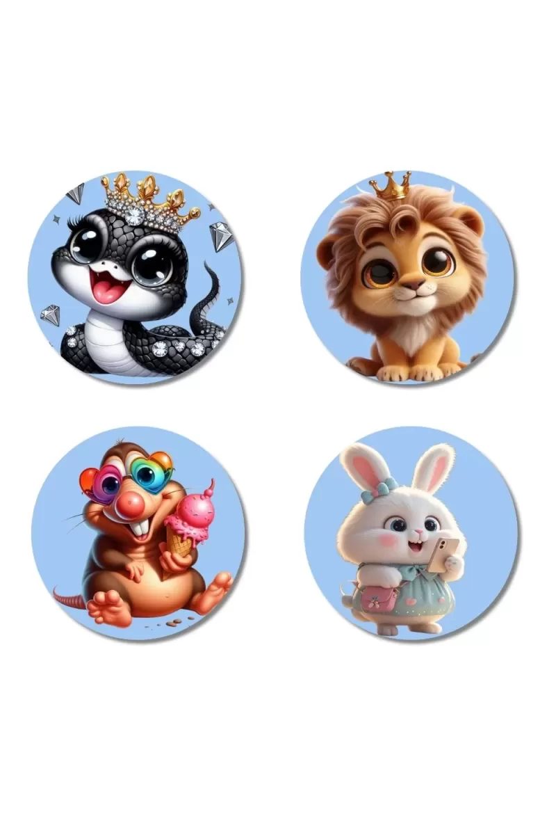 Snake, Lion, Hamster, And Rabbit. Fridge Magnets Ã¢â‚¬â€œ 4 Piece Set | 3 Inch Round Wall Fridge Decor (F23146)