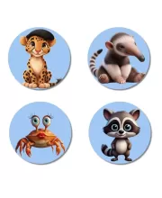 Leopard, Anteater, Crab, And Raccoon. Fridge Magnets Ã¢â‚¬â€œ 4 Piece Set | 3 Inch Round Wall Fridge Decor (F23147)