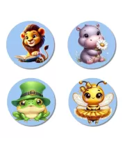 Lion,reho/frog,bee Fridge Magnets Ã¢â‚¬â€œ 4 Piece Set | 3 Inch Round Wall Fridge Decor (F23149)