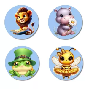 Lion,reho/frog,bee Fridge Magnets Ã¢â‚¬â€œ 4 Piece Set | 3 Inch Round Wall Fridge Decor (F23149)