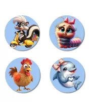 Dolphin,roster Fridge Magnets Ã¢â‚¬â€œ 4 Piece Set | 3 Inch Round Wall Fridge Decor (F23150)