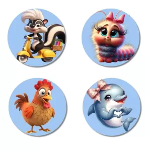 Dolphin,roster Fridge Magnets Ã¢â‚¬â€œ 4 Piece Set | 3 Inch Round Wall Fridge Decor (F23150)