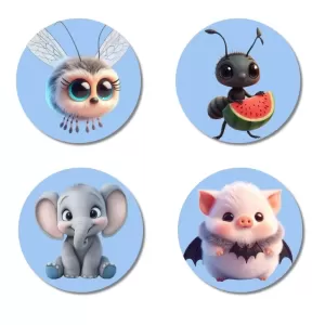 Bee,ant,elephant,hamster Fridge Magnets – 4 Piece Set | 3 Inch Round Wall Fridge Decor (F23151) Bee,ant,elephant,hamster Fridge Magnets – 4 Piece Set | 3 Inch Round Wall Fridge Decor (F23151)