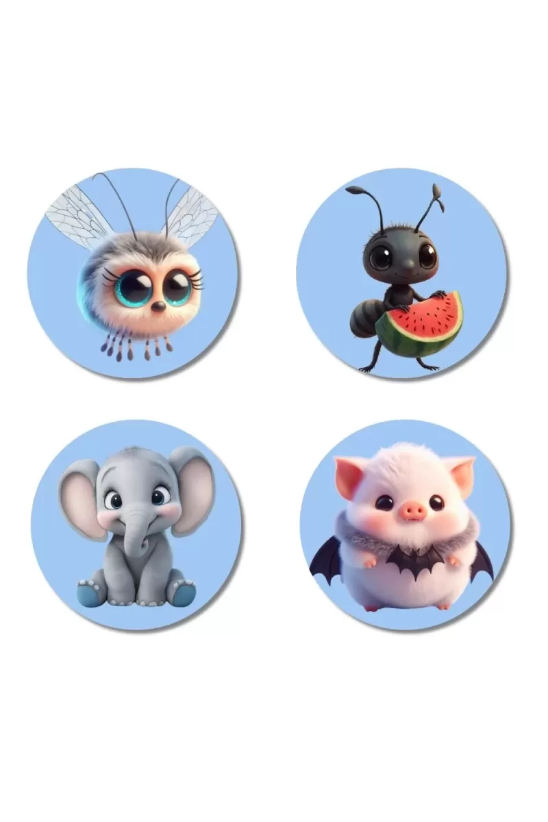 Bee,ant,elephant,hamster Fridge Magnets Ã¢â‚¬â€œ 4 Piece Set | 3 Inch Round Wall Fridge Decor (F23151)