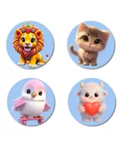 Lion, Kitten, Pink Owl, Yeti Fridge Magnets Ã¢â‚¬â€œ 4 Piece Set | 3 Inch Round Wall Fridge Decor (F23152)