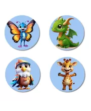 Butterfly, Dragon, Eagle, Giraffe Fridge Magnets Ã¢â‚¬â€œ 4 Piece Set | 3 Inch Round Wall Fridge Decor (F23154)