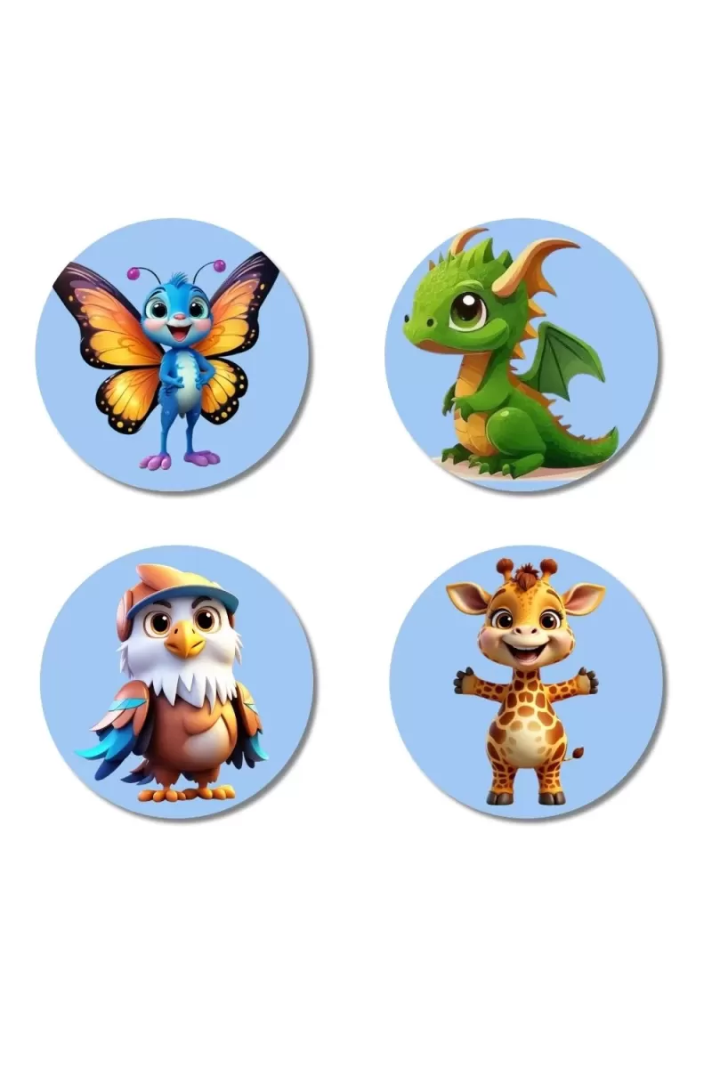 Butterfly, Dragon, Eagle, Giraffe Fridge Magnets Ã¢â‚¬â€œ 4 Piece Set | 3 Inch Round Wall Fridge Decor (F23154)
