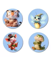 Tiger, Fairy, Pig, Snake Fridge Magnets Ã¢â‚¬â€œ 4 Piece Set | 3 Inch Round Wall Fridge Decor (F23156)