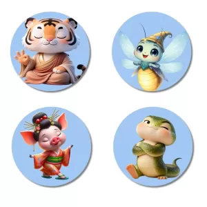 Tiger, Fairy, Pig, Snake Fridge Magnets – 4 Piece Set | 3 Inch Round Wall Fridge Decor (F23156) Tiger, Fairy, Pig, Snake Fridge Magnets – 4 Piece Set | 3 Inch Round Wall Fridge Decor (F23156)