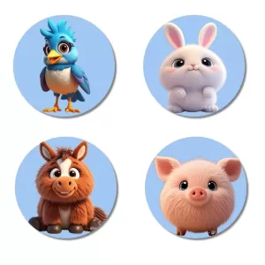 Blue Jay, Rabbit, Horse, Piglet Fridge Magnets – 4 Piece Set | 3 Inch Round Wall Fridge Decor (F23157) Blue Jay, Rabbit, Horse, Piglet Fridge Magnets – 4 Piece Set | 3 Inch Round Wall Fridge Decor (F23157)