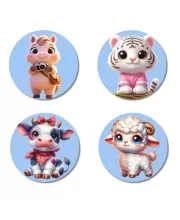 Horse, White Tiger, Calf, Lamb Fridge Magnets Ã¢â‚¬â€œ 4 Piece Set | 3 Inch Round Wall Fridge Decor (F23159)