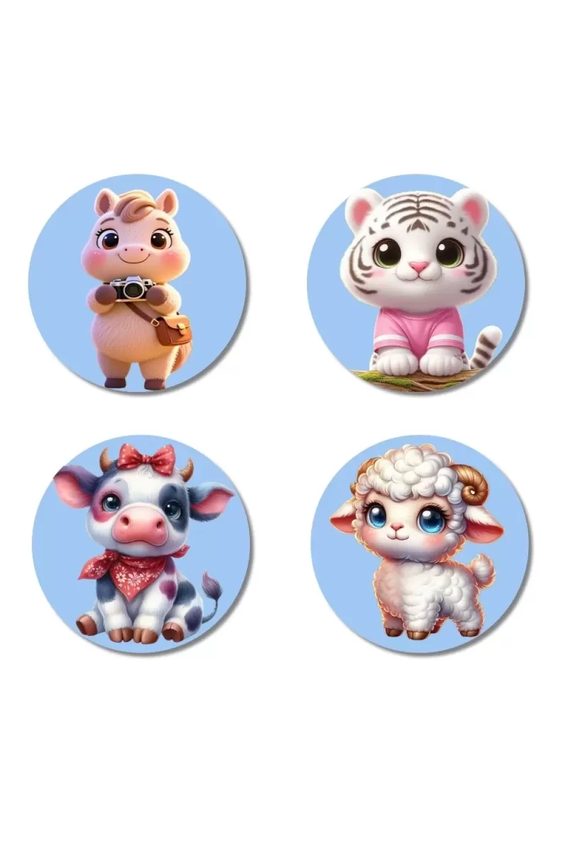 Horse, White Tiger, Calf, Lamb Fridge Magnets Ã¢â‚¬â€œ 4 Piece Set | 3 Inch Round Wall Fridge Decor (F23159)
