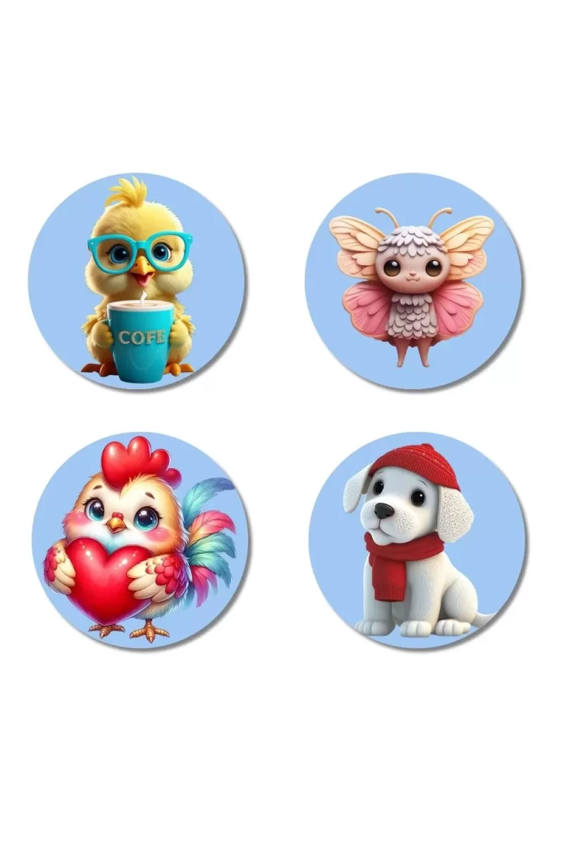 Chick, Butterfly Fairy, Rooster, Puppy Fridge Magnets Ã¢â‚¬â€œ 4 Piece Set | 3 Inch Round Wall Fridge Decor (F23160)