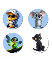 Duckling, Koala, Firefly, Panther Cub Fridge Magnets Ã¢â‚¬â€œ 4 Piece Set | 3 Inch Round Wall Fridge Decor (F23161)