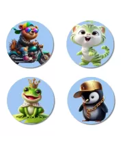 Biker Bear, Green Kitten, Frog Prince, Rapper Penguin Fridge Magnets – 4 Piece Set | 3 Inch Round Wall Fridge Decor (F23162) Biker Bear, Green Kitten, Frog Prince, Rapper Penguin Fridge Magnets – 4 Piece Set | 3 Inch Round Wall Fridge Decor (F23162)