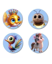 Goldfish, Firefly, Peacock, Pony Fridge Magnets Ã¢â‚¬â€œ 4 Piece Set | 3 Inch Round Wall Fridge Decor (F23164)