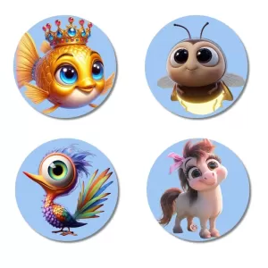Goldfish, Firefly, Peacock, Pony Fridge Magnets Ã¢â‚¬â€œ 4 Piece Set | 3 Inch Round Wall Fridge Decor (F23164)