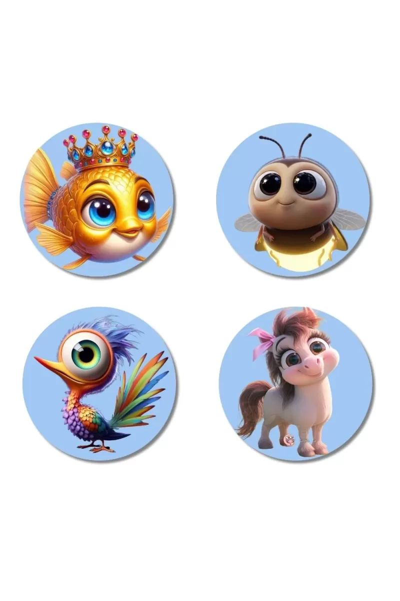 Goldfish, Firefly, Peacock, Pony Fridge Magnets Ã¢â‚¬â€œ 4 Piece Set | 3 Inch Round Wall Fridge Decor (F23164)