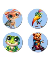Turtle, Woodpecker, Frog, Bear Fridge Magnets Ã¢â‚¬â€œ 4 Piece Set | 3 Inch Round Wall Fridge Decor (F23165)