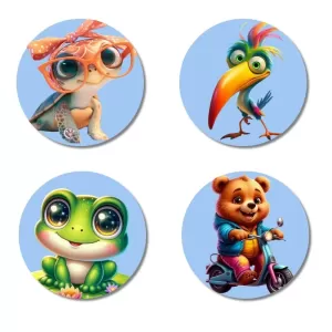 Turtle, Woodpecker, Frog, Bear Fridge Magnets – 4 Piece Set | 3 Inch Round Wall Fridge Decor (F23165) Turtle, Woodpecker, Frog, Bear Fridge Magnets – 4 Piece Set | 3 Inch Round Wall Fridge Decor (F23165)