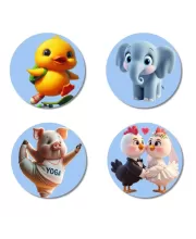 Duckling, Elephant, Pig, Chickens Fridge Magnets Ã¢â‚¬â€œ 4 Piece Set | 3 Inch Round Wall Fridge Decor (F23166)