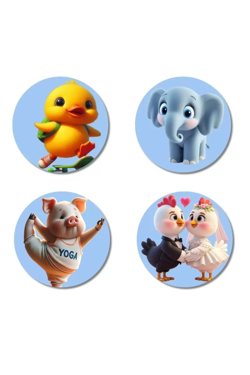 Duckling, Elephant, Pig, Chickens Fridge Magnets Ã¢â‚¬â€œ 4 Piece Set | 3 Inch Round Wall Fridge Decor (F23166)