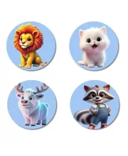 Lion, Kitten, Reindeer, Raccoon Fridge Magnets Ã¢â‚¬â€œ 4 Piece Set | 3 Inch Round Wall Fridge Decor (F23167)