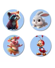 Raccoon, Rabbit, Pig, Ant Fridge Magnets Ã¢â‚¬â€œ 4 Piece Set | 3 Inch Round Wall Fridge Decor (F23168)