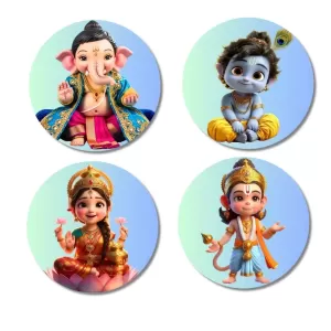 Ganesha, Krishna, Lakshmi, Hanuman Fridge Magnets – 4 Piece Set | 3 Inch Round Wall Fridge Decor (F23169) Ganesha, Krishna, Lakshmi, Hanuman Fridge Magnets – 4 Piece Set | 3 Inch Round Wall Fridge Decor (F23169)