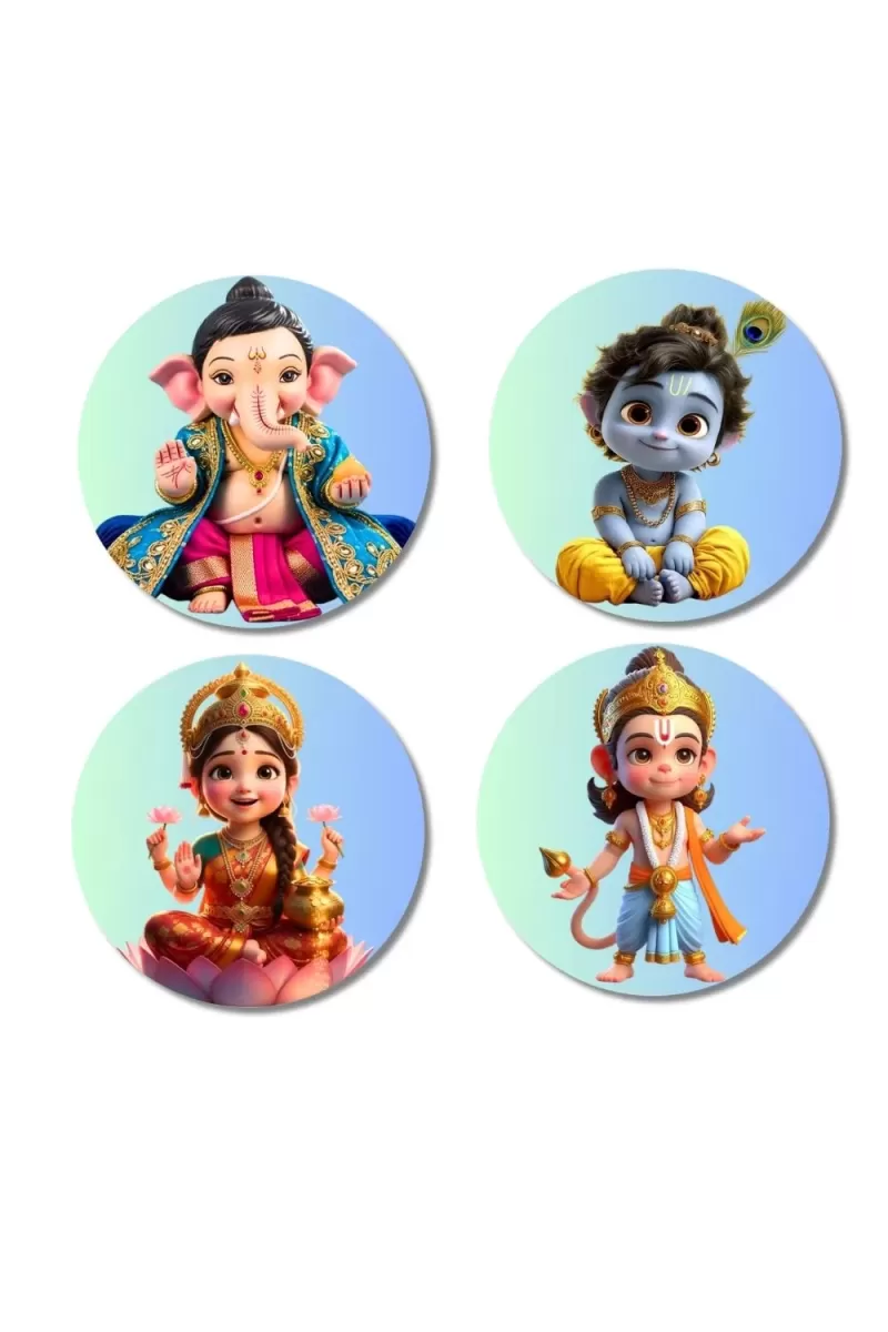 Ganesha, Krishna, Lakshmi, Hanuman Fridge Magnets Ã¢â‚¬â€œ 4 Piece Set | 3 Inch Round Wall Fridge Decor (F23169)