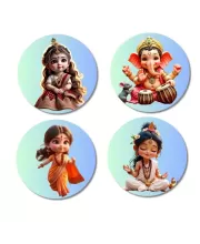Krishna, Ganesha, Hanuman, Shiva Fridge Magnets Ã¢â‚¬â€œ 4 Piece Set | 3 Inch Round Wall Fridge Decor (F23178)