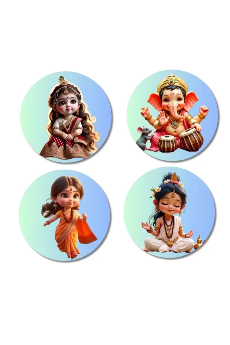 Krishna, Ganesha, Hanuman, Shiva Fridge Magnets Ã¢â‚¬â€œ 4 Piece Set | 3 Inch Round Wall Fridge Decor (F23178)