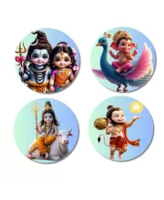 Shiva-Parvati, Ganesha, Shiva, Hanuman Fridge Magnets Ã¢â‚¬â€œ 4 Piece Set | 3 Inch Round Wall Fridge Decor (F23179)