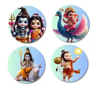Shiva-Parvati, Ganesha, Shiva, Hanuman Fridge Magnets – 4 Piece Set | 3 Inch Round Wall Fridge Decor (F23179) Shiva-Parvati, Ganesha, Shiva, Hanuman Fridge Magnets – 4 Piece Set | 3 Inch Round Wall Fridge Decor (F23179)