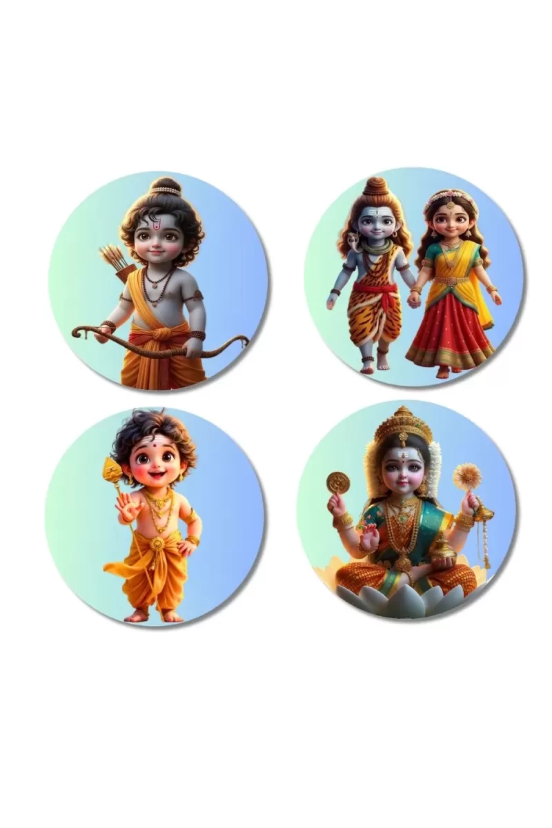 Rama, Shiva-Parvati, Krishna, Lakshmi Fridge Magnets Ã¢â‚¬â€œ 4 Piece Set | 3 Inch Round Wall Fridge Decor (F23180)